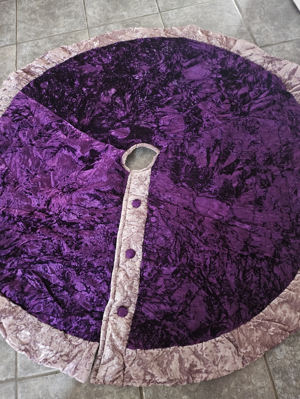Plush Purple Velvet Tree Skirt with Crushed Lilac Trim